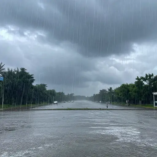 天气突然变了，开始下起大雨。