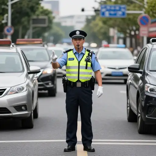 警察用哨子来指挥交通。