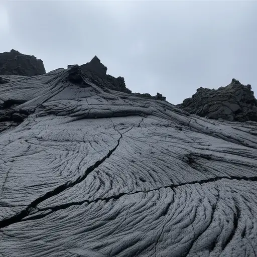 火山喷发后，地面上布满了尖锐的熔岩形态。