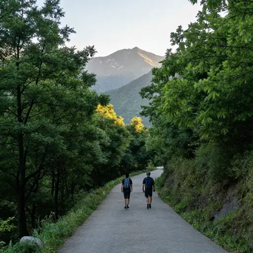 第二天，我们在一条山路上徒步。