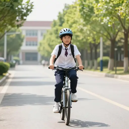 我骑自行车。