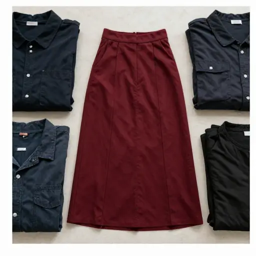 她喜欢穿深色的衣服，尤其是那条暗红色的裙子。