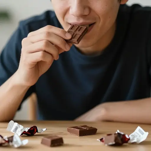 他对巧克力上瘾，每天都吃一些。