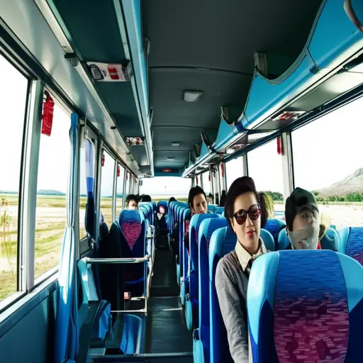 我们乘坐长途客车去另一个城市旅行。