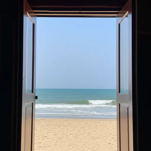 我们住在海边的一间客房里。