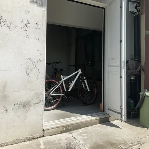 我把自行车放在车库里。