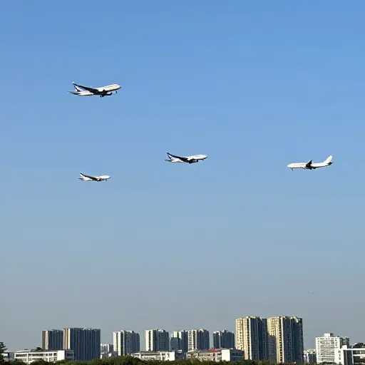 由于假期，城市上空的空中交通非常繁忙。