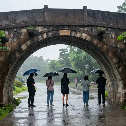 他们在一座桥下躲避暴雨。