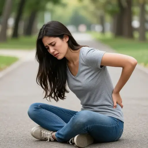 摔倒后，她感到髋部疼痛。