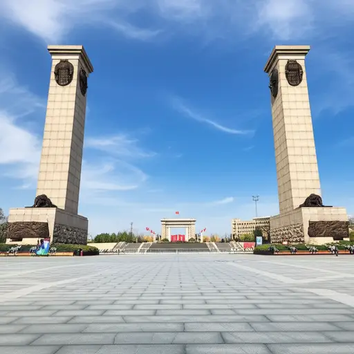 两座雕像矗立在广场两侧。