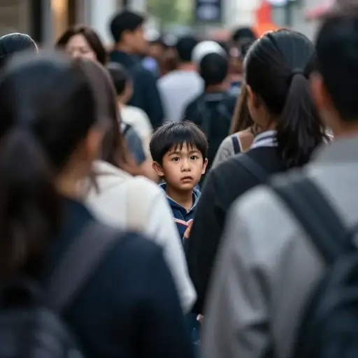在人群中，我和我母亲走散了。