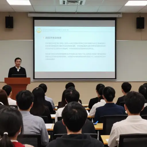 讲座期间，演讲者使用幻灯片投影来阐明他的观点。
