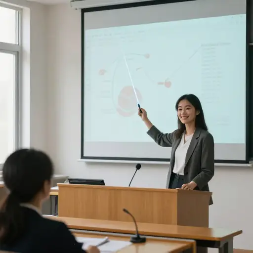 她很幸运，获得了在国际会议上介绍自己研究成果的机会。