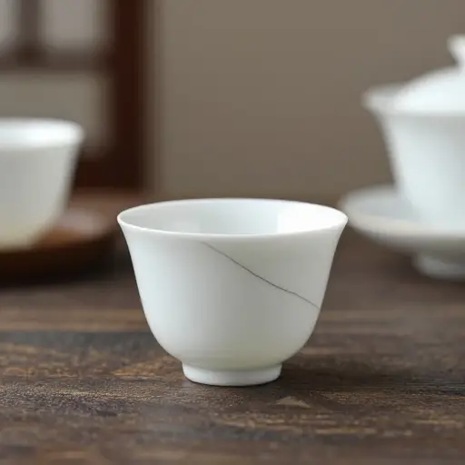 这套茶具中的一个杯子有一条裂缝。