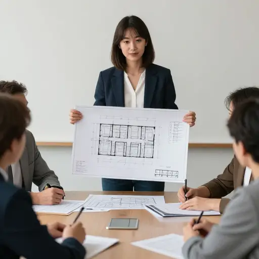 建筑师展示了新建筑的详细图纸。