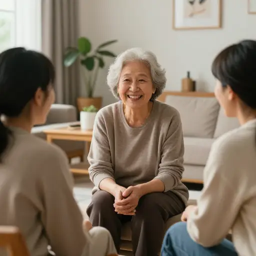 朋友们偶尔来看望她陪伴她。