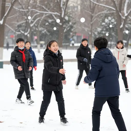 孩子们正在公园里互相扔雪球。