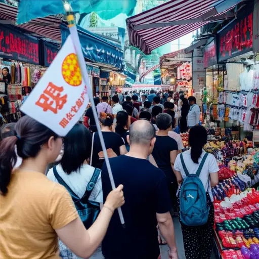 导游带领我们穿过拥挤的市场。