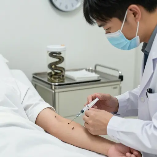 医生给病人注射了抗毒血清，中和了蛇毒的毒性。