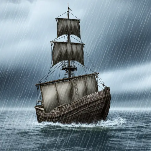 暴风雨撕裂了船上的帆布。