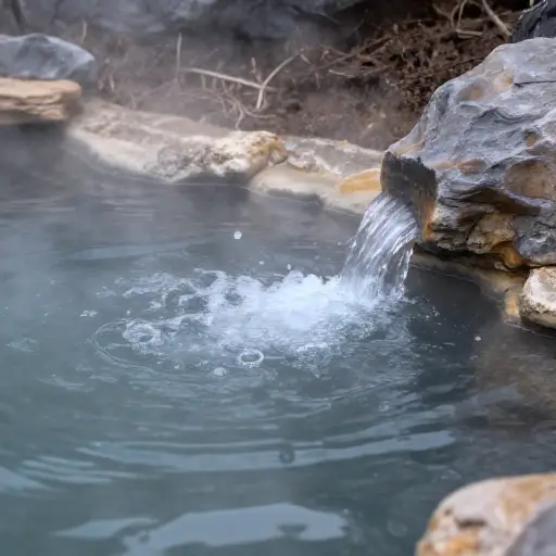 温热的泉水冒着泡涌出地表。