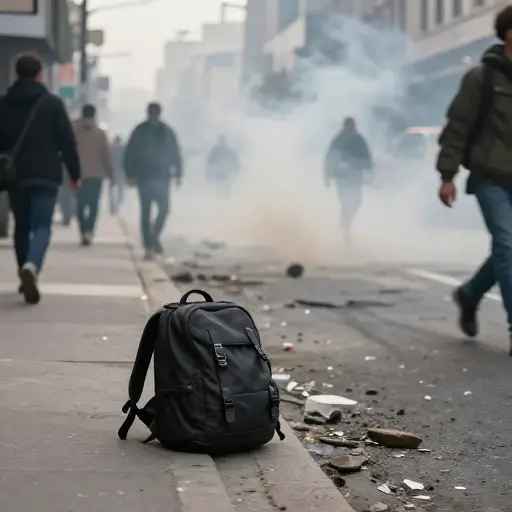 在炸弹爆炸后的混乱中，我丢了包。