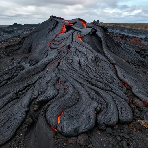 火山的上部是一片广阔的黑色熔岩地。