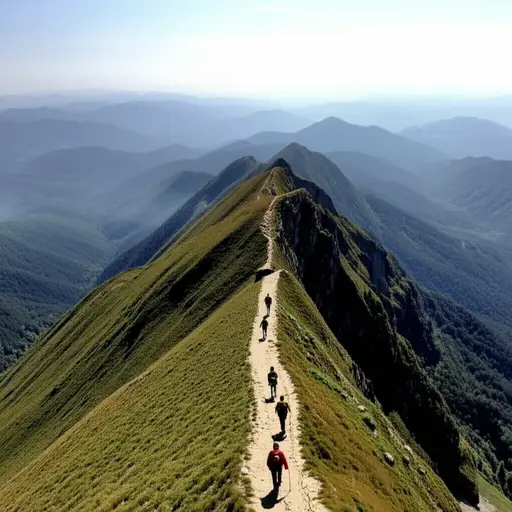 我们沿着连接两座山峰的马鞍形山脊前行。