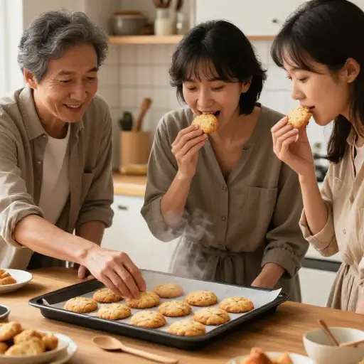 她烤了饼干，我们全都尝了。