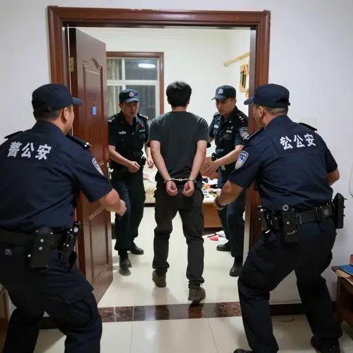 警察突然冲进房子逮捕嫌疑人。
