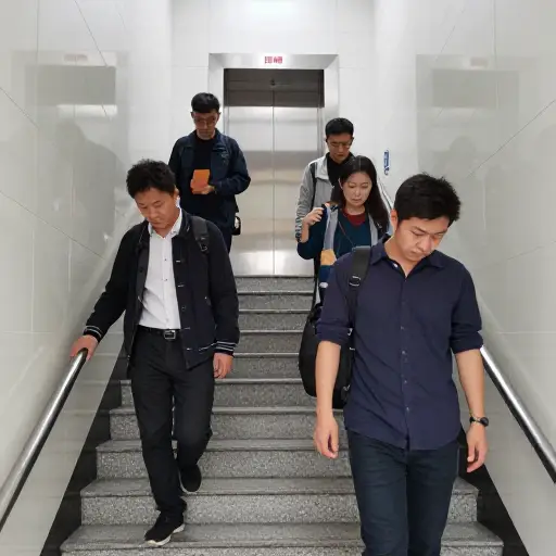 电梯坏了，所以我们不得不爬一段楼梯。
