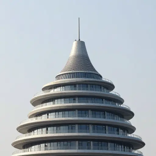 这座建筑的独特之处在于它的螺旋形屋顶。