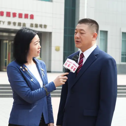 记者正在采访市长关于新政策的看法。