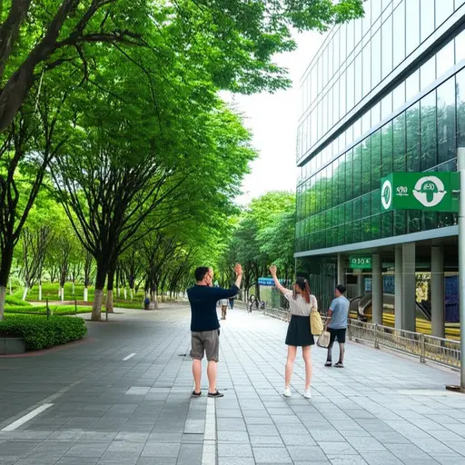 我们约好在公园和地铁站的中间点见面。
