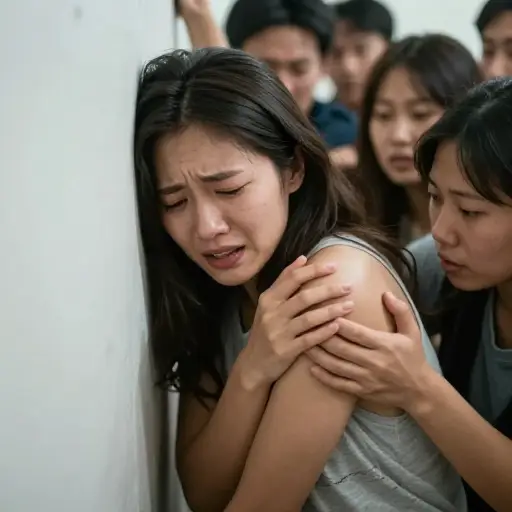 在混乱中，有人把她推到墙上，她伤了肩膀。