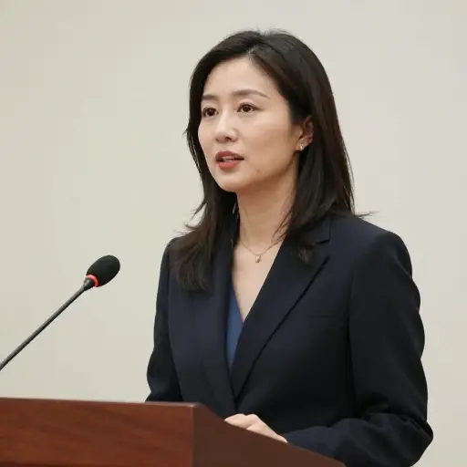 她在演讲时显得镇定自若，举止优雅。