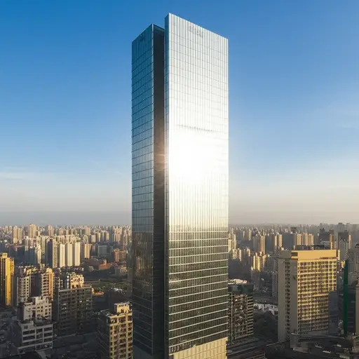 摩天大楼在城市天际线中占据了主导地位。