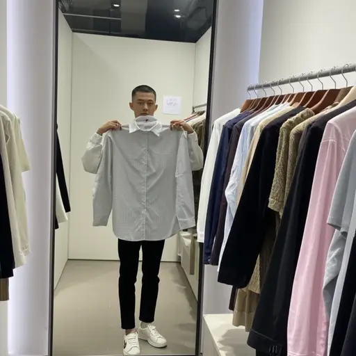 他总是在买衣服前试穿一下。