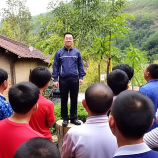 候选人站在树桩上向村民们发表竞选演说。