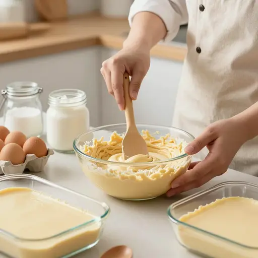 这道甜点是用鸡蛋、糖和奶油做的。