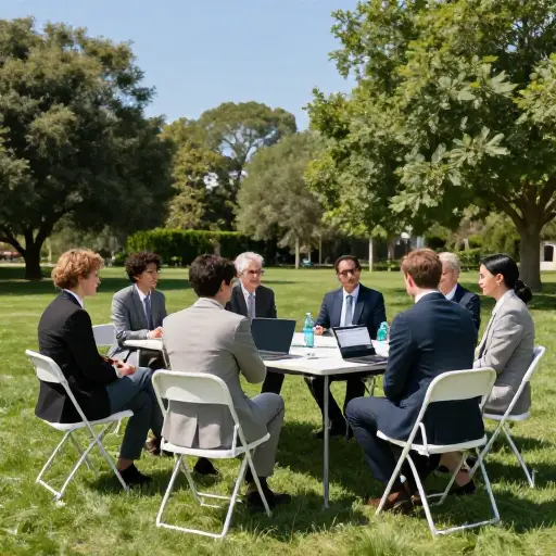打破惯例，公司在户外举行了年度会议。