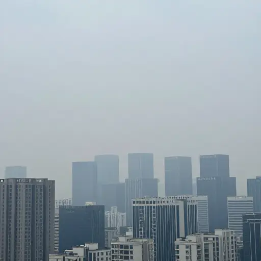 烟雾笼罩着城市。