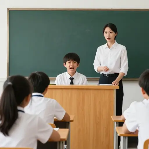 那个学生居然对老师做了个无礼的鬼脸。