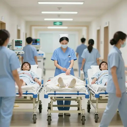 急诊室护士在同时分诊三名危重病人时，神情始终沉稳。
