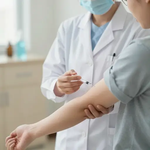 护士把针扎进了他的手臂。