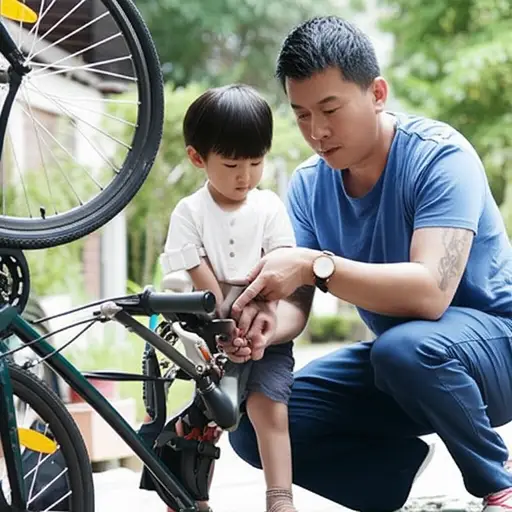 我爸爸教我如何修理自行车。