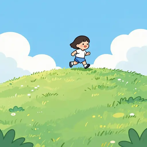 我跑到山顶。