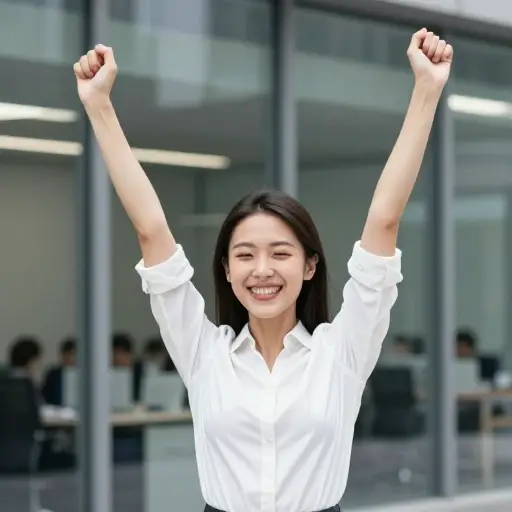 听说自己得到了那份工作，她欣喜若狂。