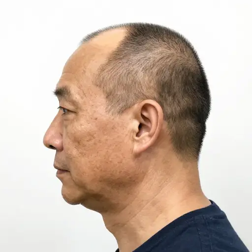 他头上有一块秃斑。