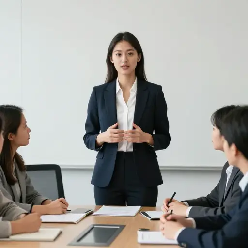 她正在努力在工作中变得更加自信果断。